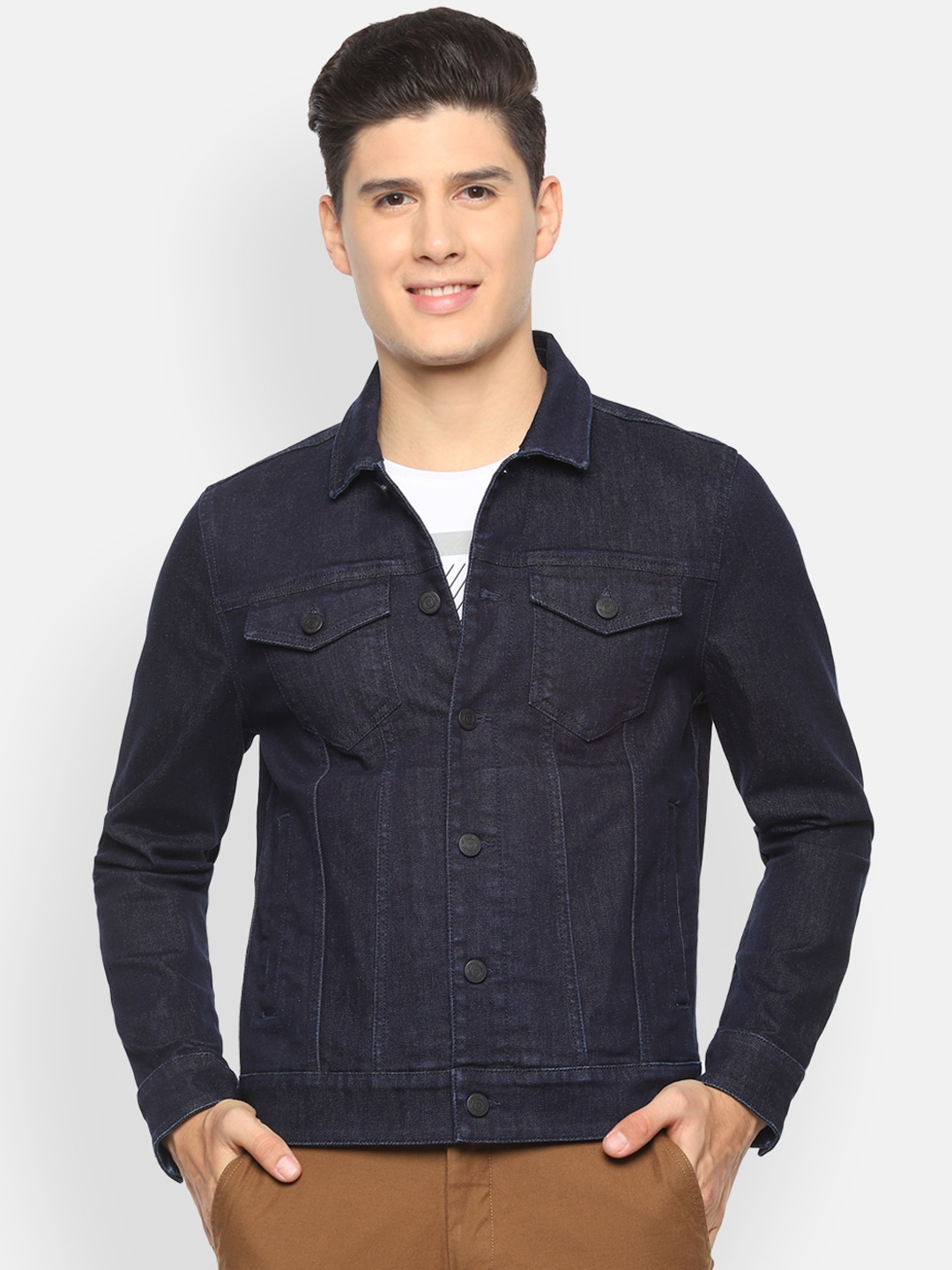 

Louis Philippe Jeans Men Navy Blue Solid Denim Jacket