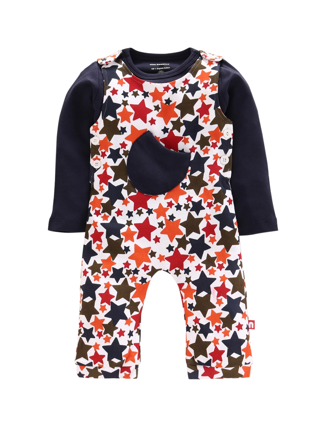 

Nino Bambino Unisex Kids Multicoloured Solid Organic Cotton T-shirt and Dungaree, Multi