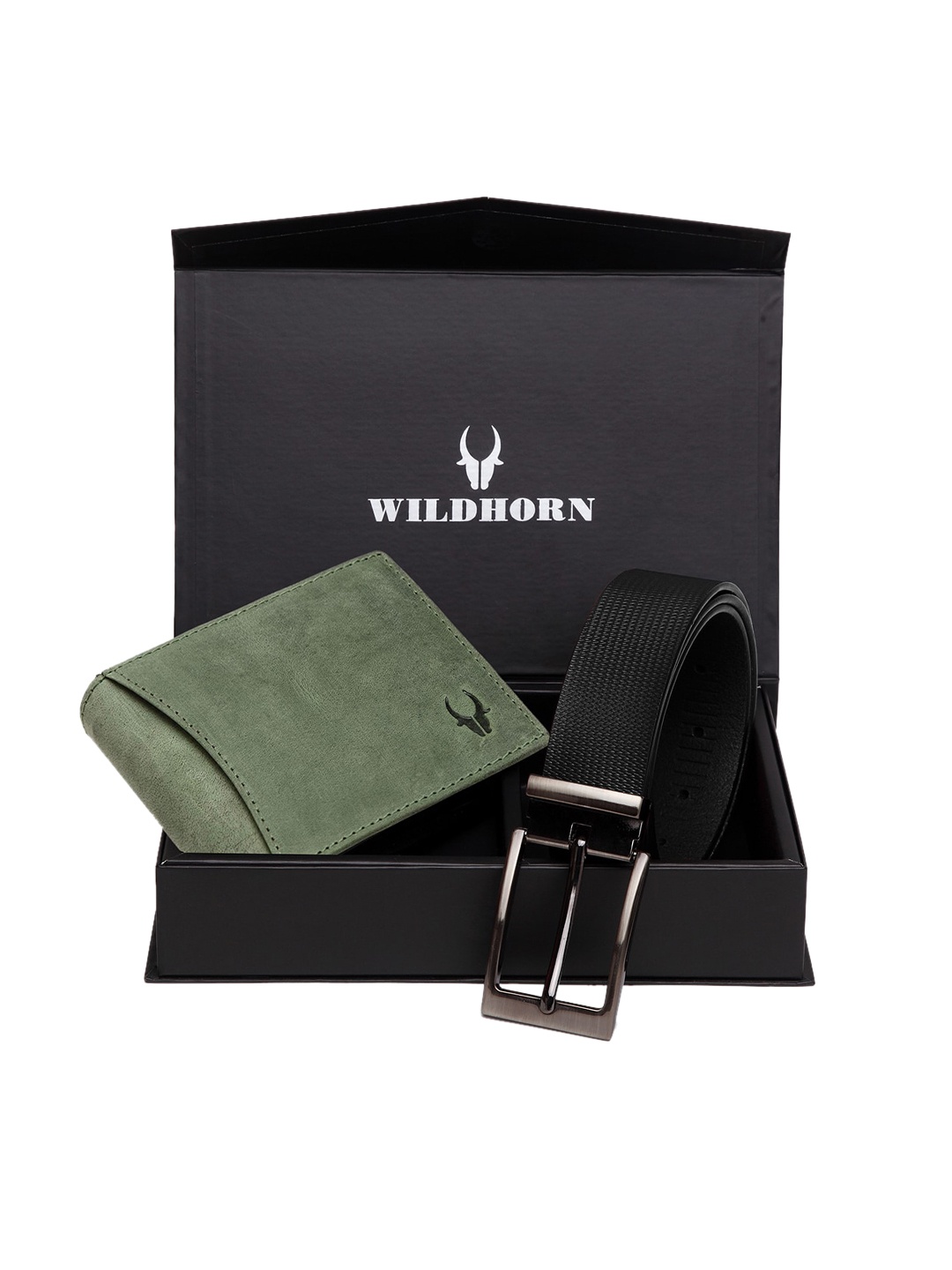 

WildHorn Men Green & Black RFID Protected Genuine Leather Accessory Gift Set
