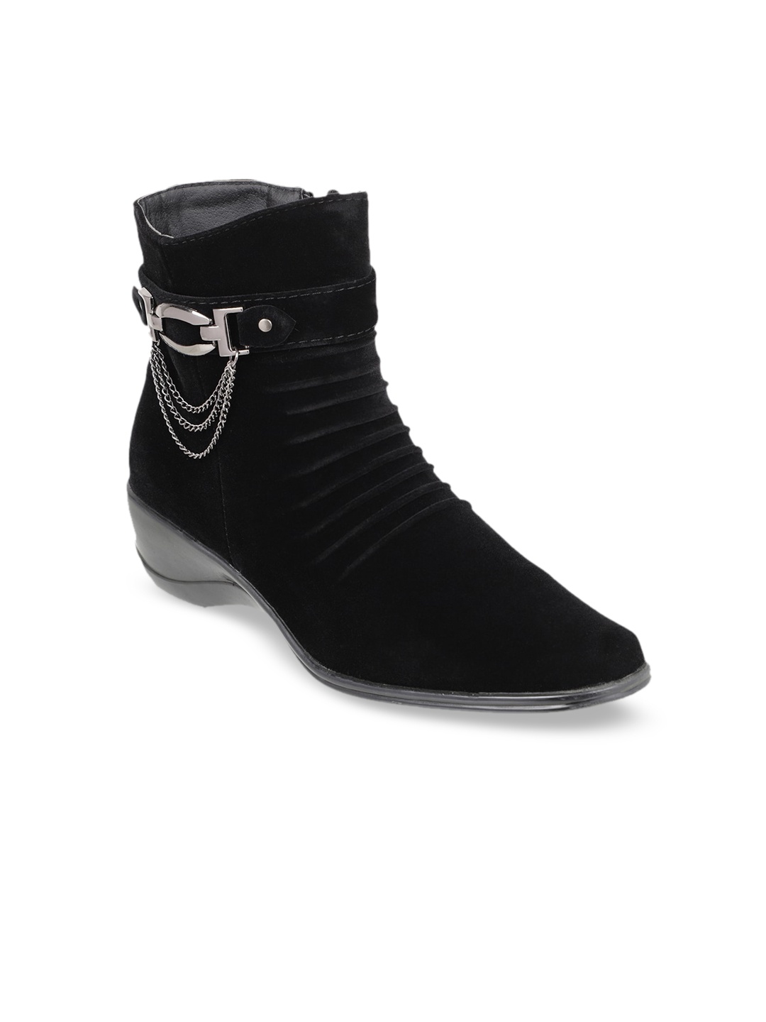 

SHUZ TOUCH Women Black Solid Heeled Boots