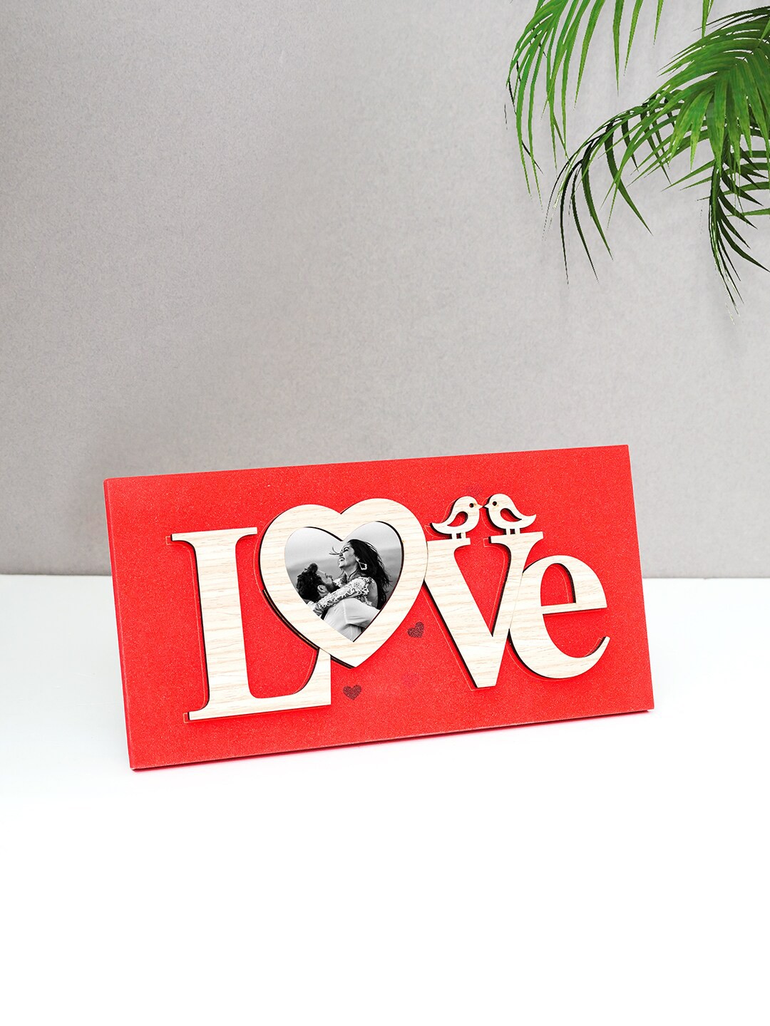 

Golden Peacock Red Love Shape Wooden Table-Top Photo Frame