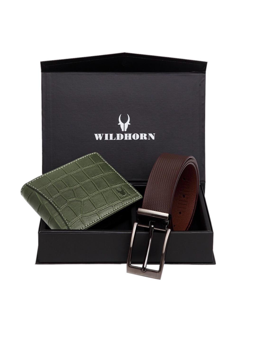 

WildHorn Men Green & Brown RFID Protected Genuine Leather Accessory Gift Set