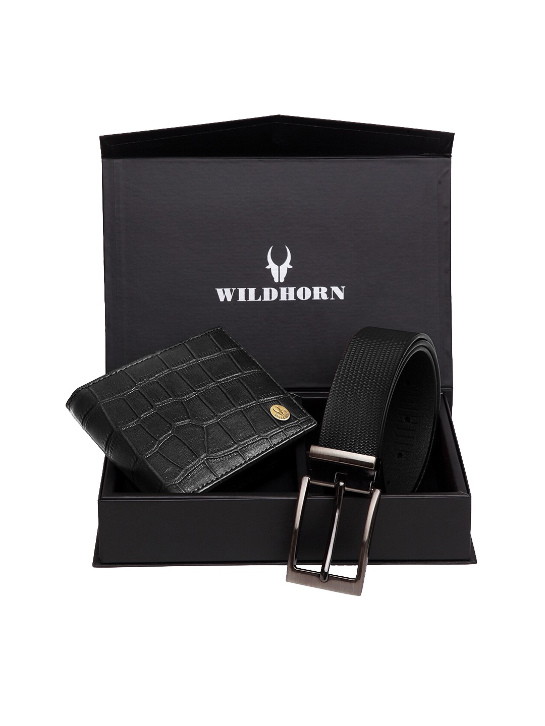 WildHorn Men Black RFID Protected Genuine Leather Accessory Gift Set
