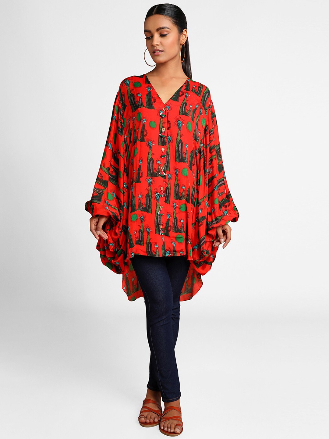 

RED PINS Women Red Printed Tunic