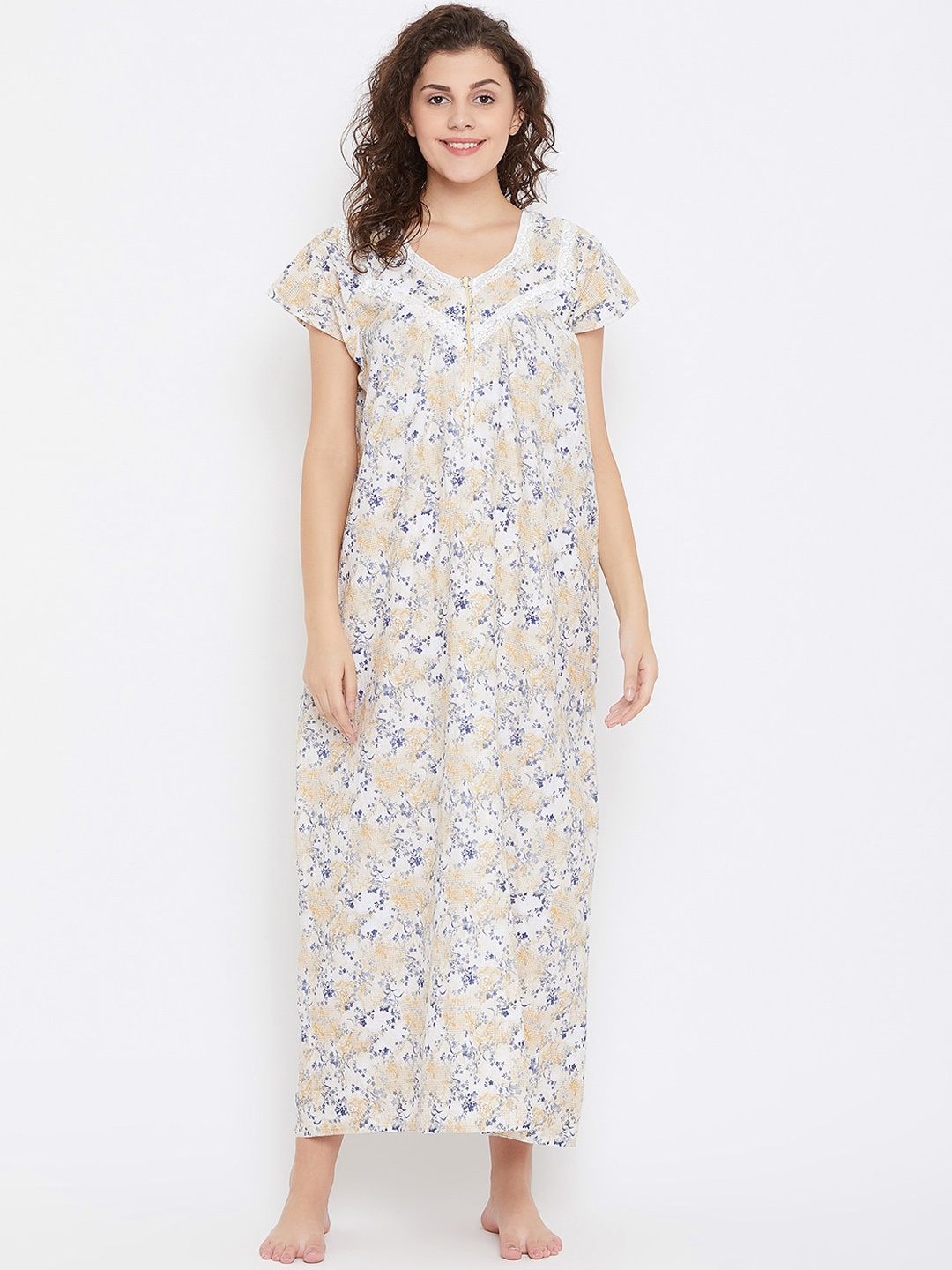 

Clovia White & Navy Blue Printed Nightdress