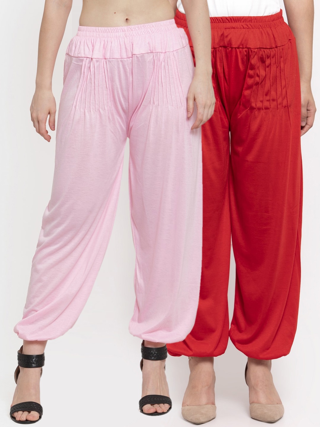 

GRACIT Women Pack Of 2 Solid Harem Pants, Red