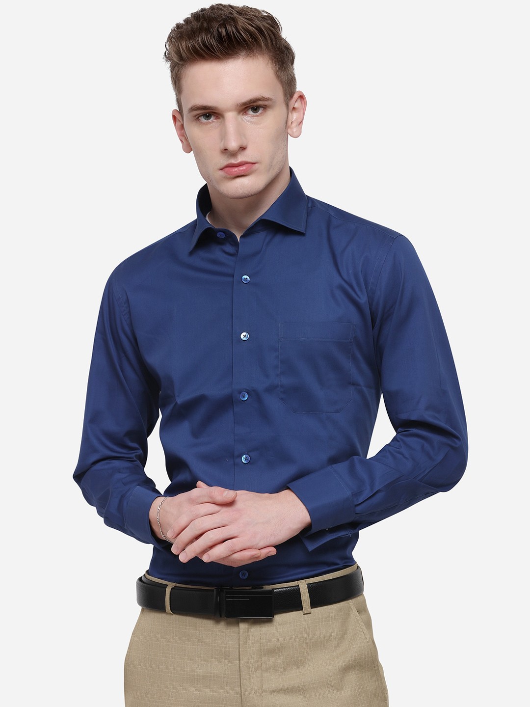 

METAL Men Blue Slim Fit Solid Formal Shirt