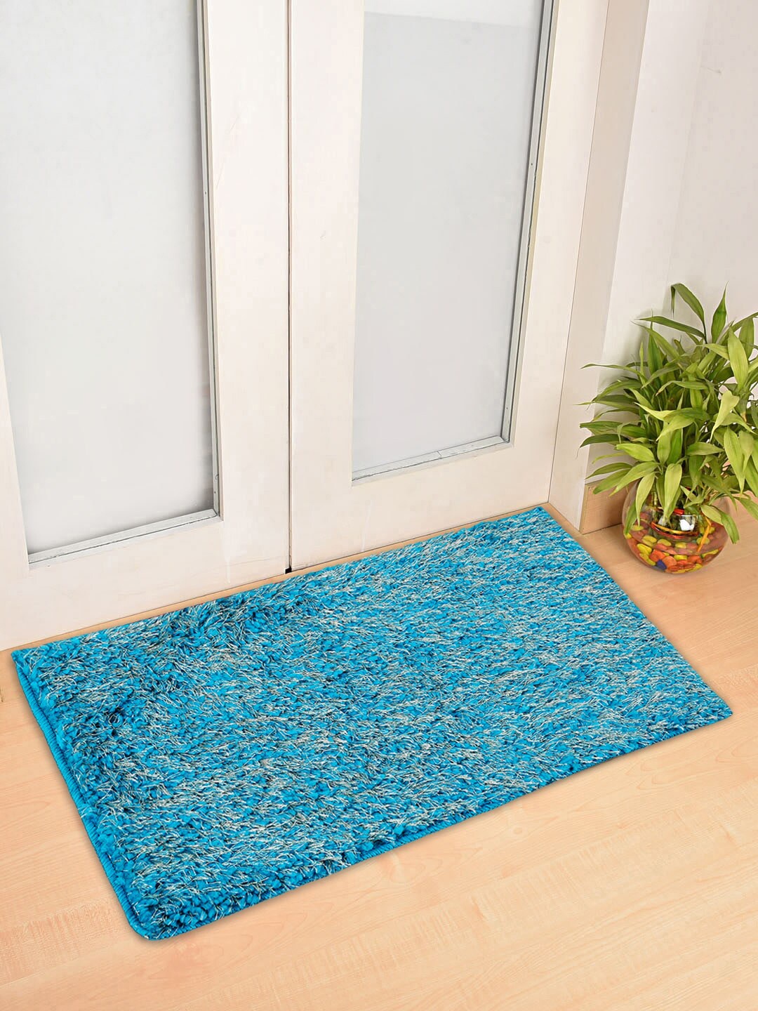 

Kuber Industries Set Of 2 Blue Shaggy Velvet Anti-Skid Doormats
