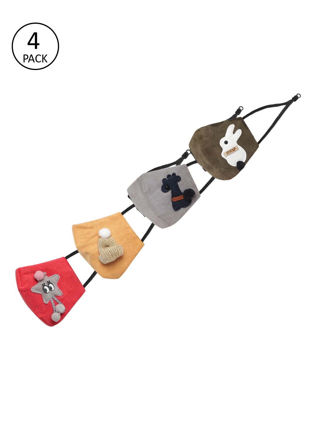 Yelloe Kids Pack of 4 Reusable 3-Layers Outdoor Masks, Multi