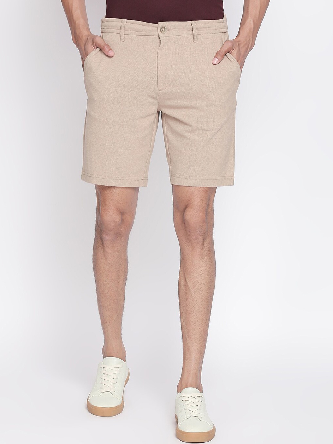 

BYFORD by Pantaloons Men Beige Solid Slim Fit Regular Shorts