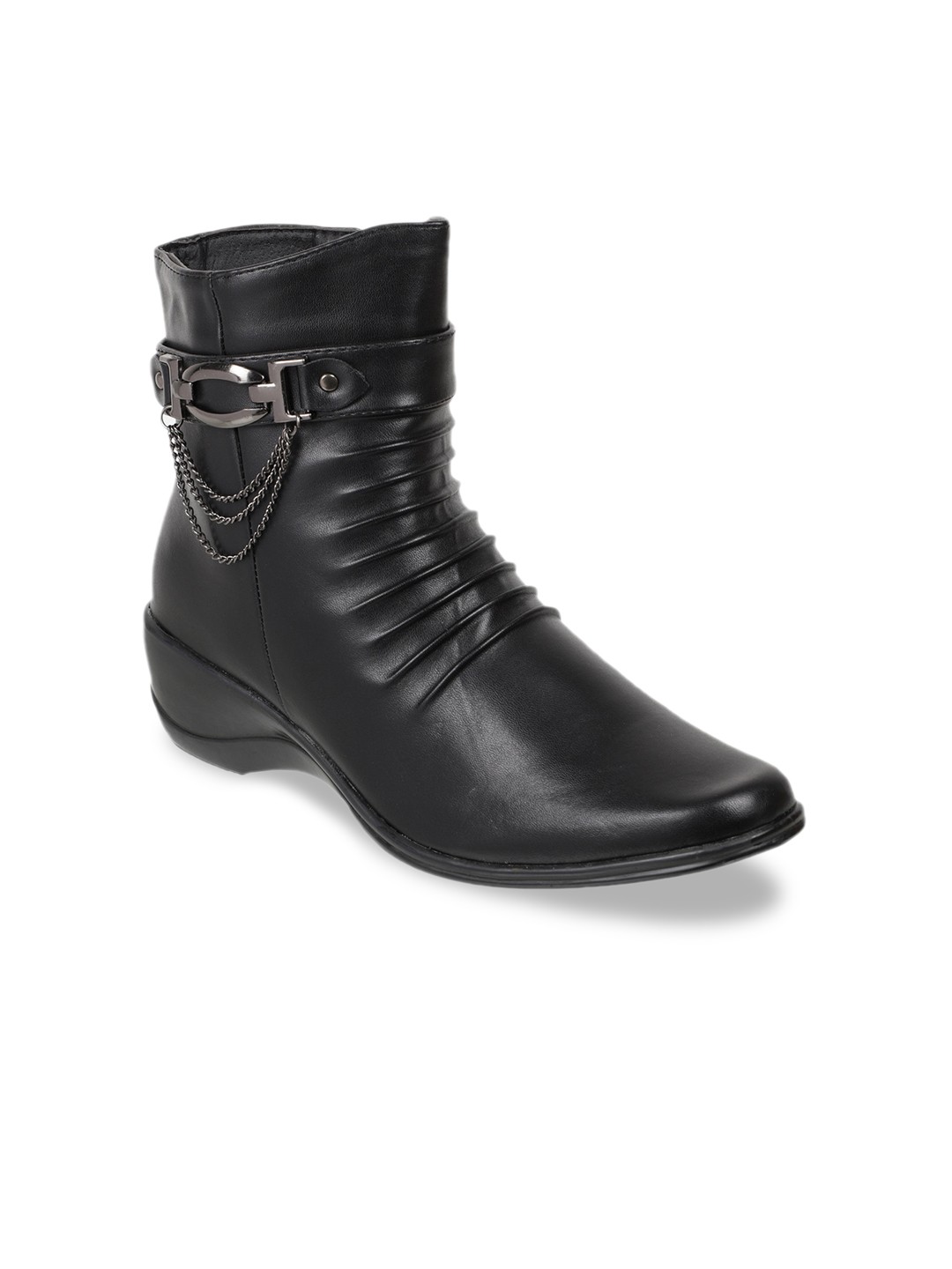 

SHUZ TOUCH Women Black Solid Heeled Boots