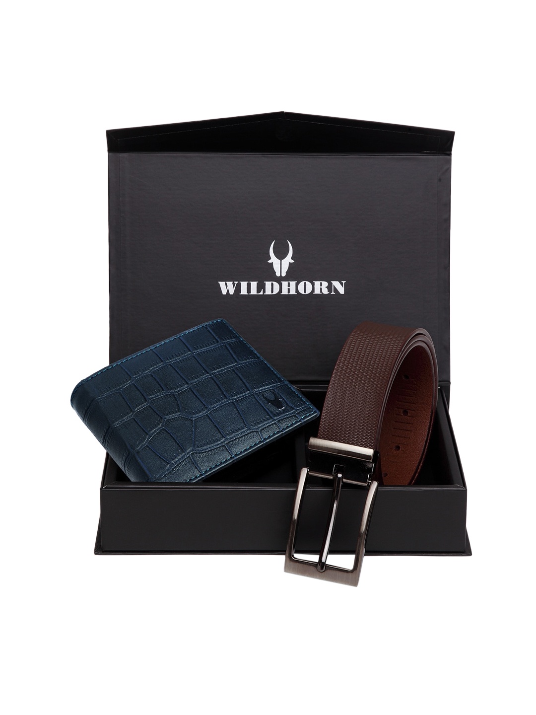 

WildHorn Men Blue & Brown RFID Protected Genuine Leather Accessory Gift Set