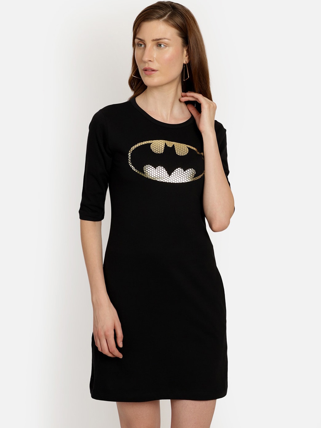 

Free Authority Women Black Batman Printed T-shirt Dress