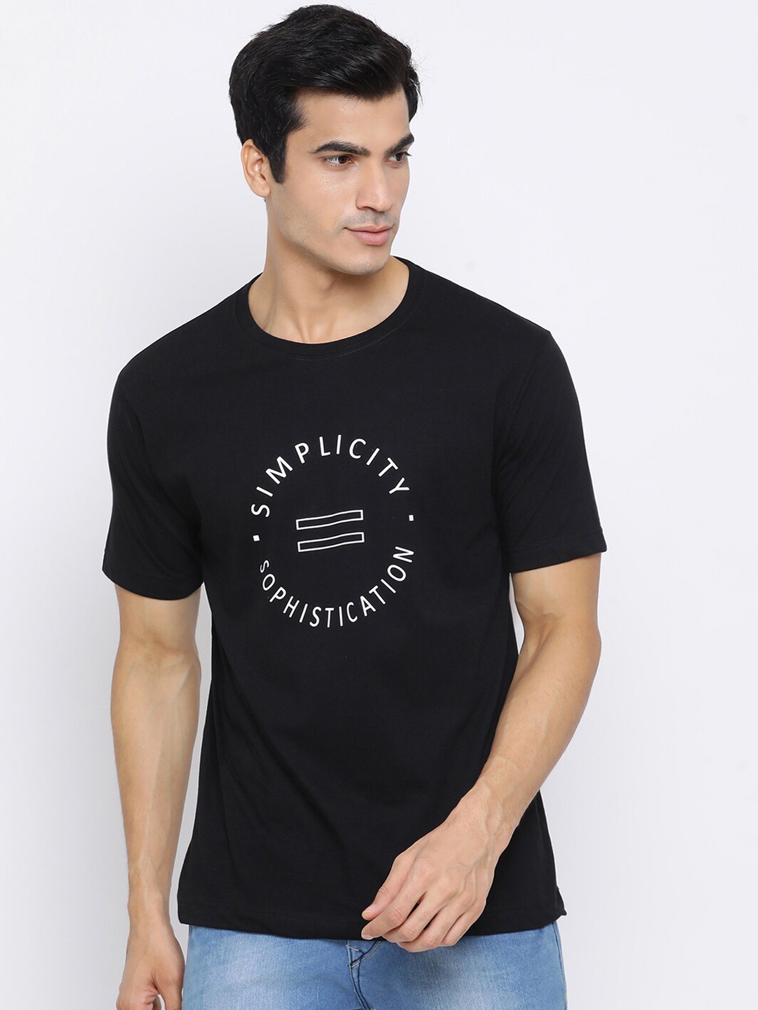 

YOLOCLAN Men Black Printed Round Neck T-shirt