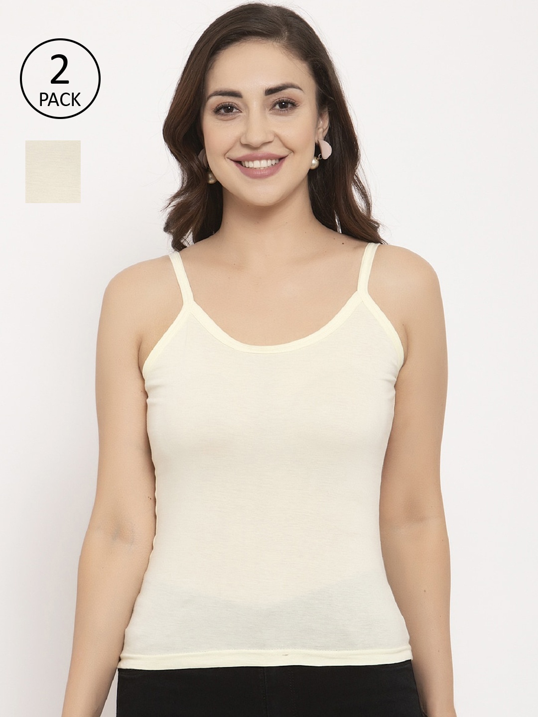 

GRACIT Women Pack Of 2 Cream-Coloured Solid Camisoles