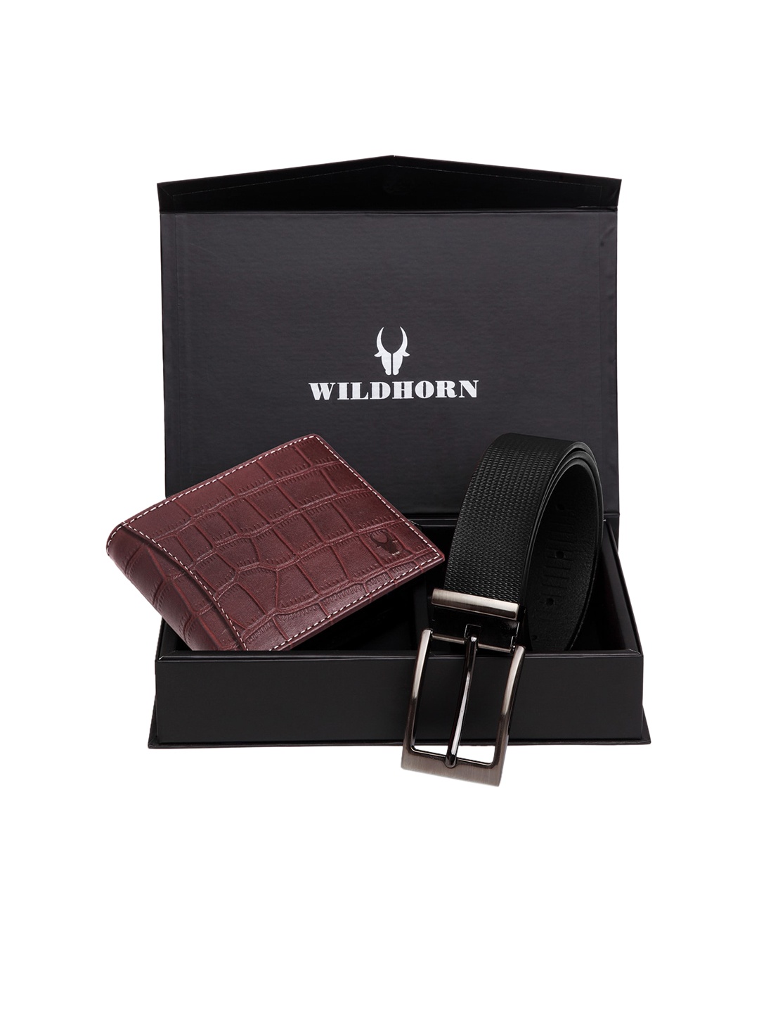 

WildHorn Men Maroon & Black RFID Protected Genuine Leather Accessory Gift Set