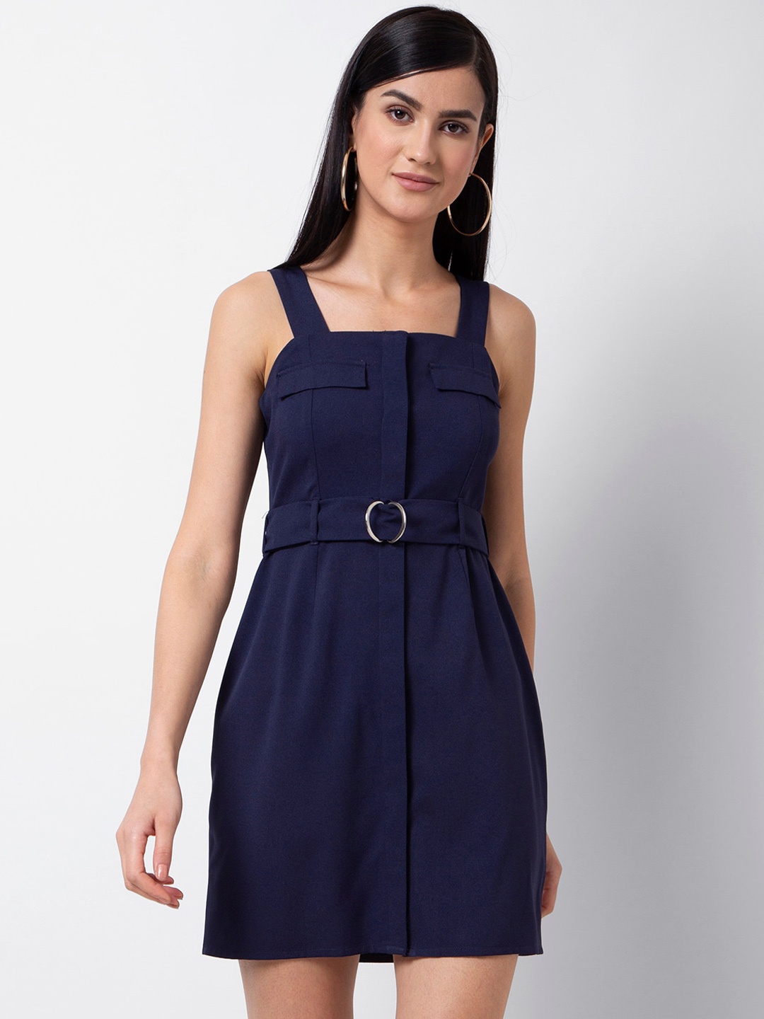

FabAlley Women Navy Blue Solid Fit and Flare Dress