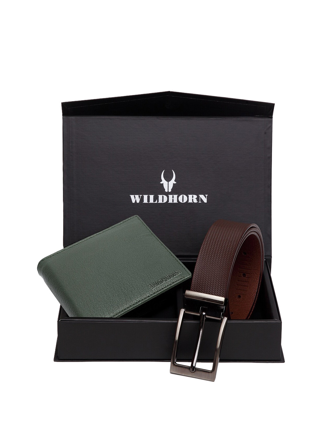 

WildHorn Men Green & Brown RFID Protected Genuine Leather Accessory Gift Set
