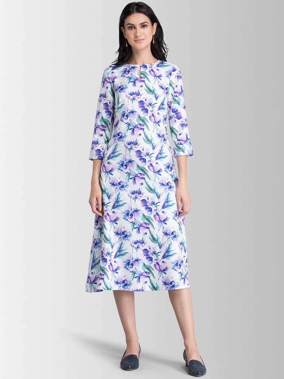

FableStreet Women White Floral Printed A-Line Dress
