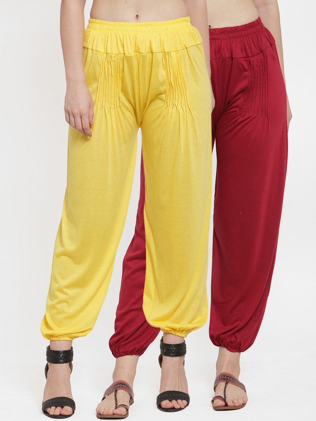 GRACIT Women Pack Of 2 Solid Harem Pants, Yellow