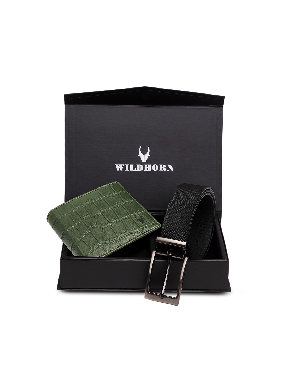 

WildHorn Men Green & Black RFID Protected Genuine Leather Accessory Gift Set