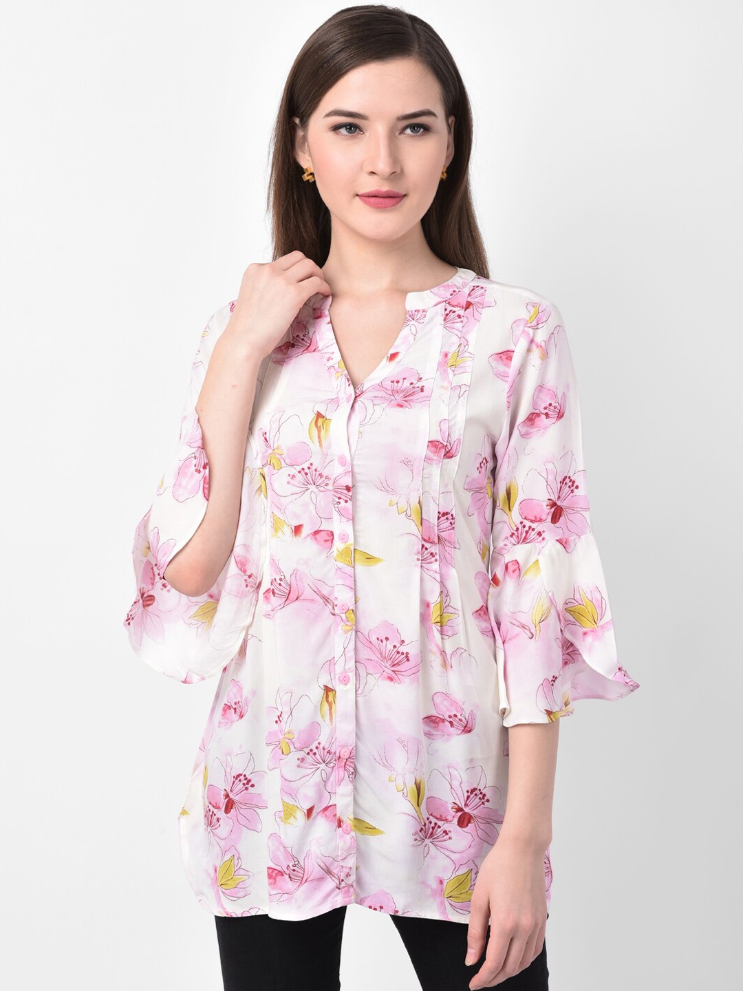 

Latin Quarters Women's Pink & White Printed Tunic