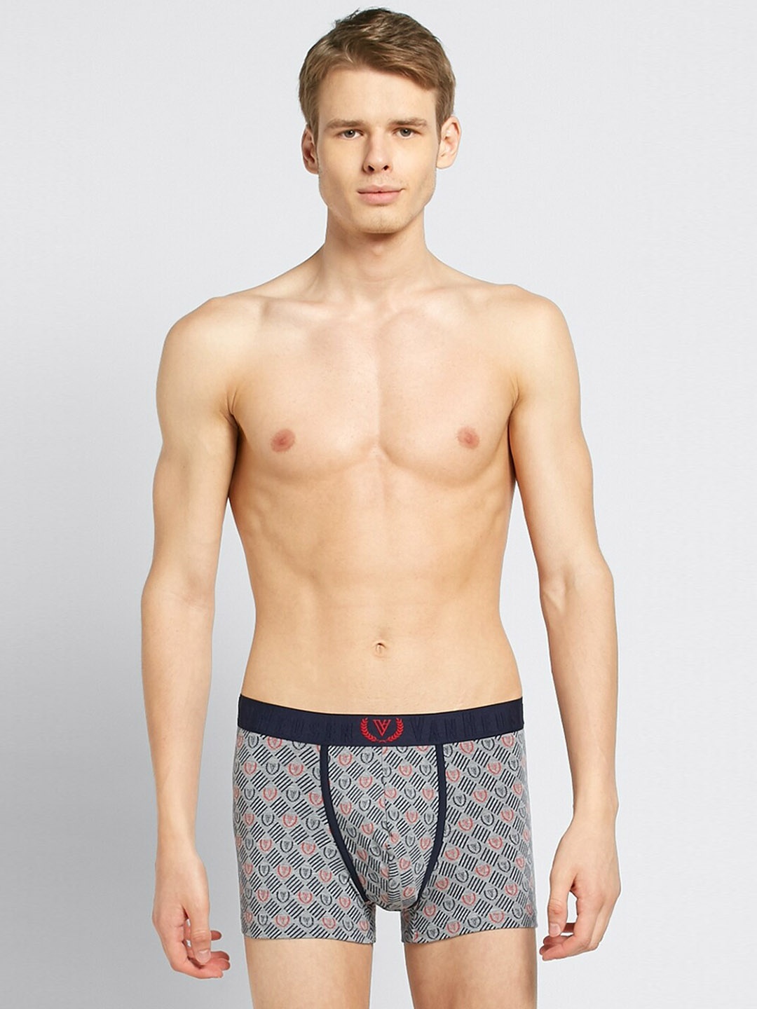 

Van Heusen Men Printed Elasticized Waistband Double Layer Gusset Trunks, Grey