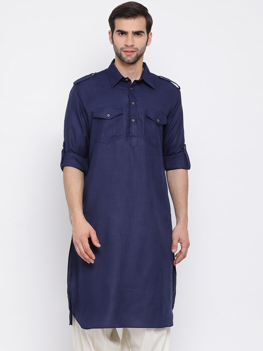 

VASTRAMAY Men Blue Solid Pathani Kurta