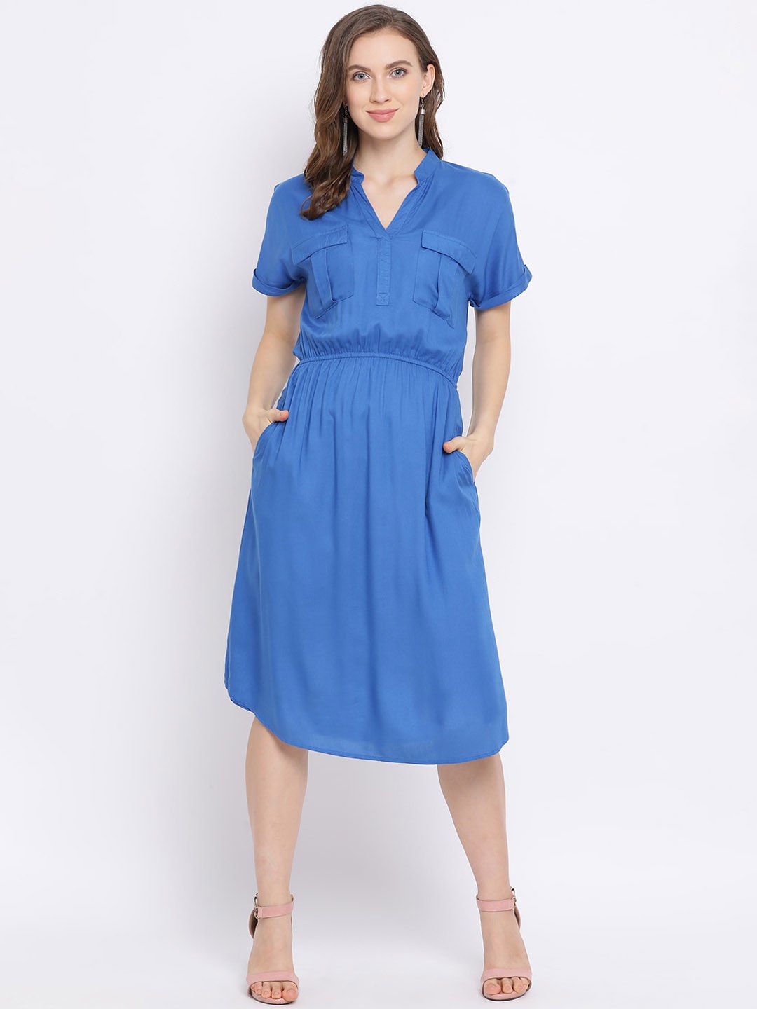 

Oxolloxo Women Blue Solid Fit and Flare Dress
