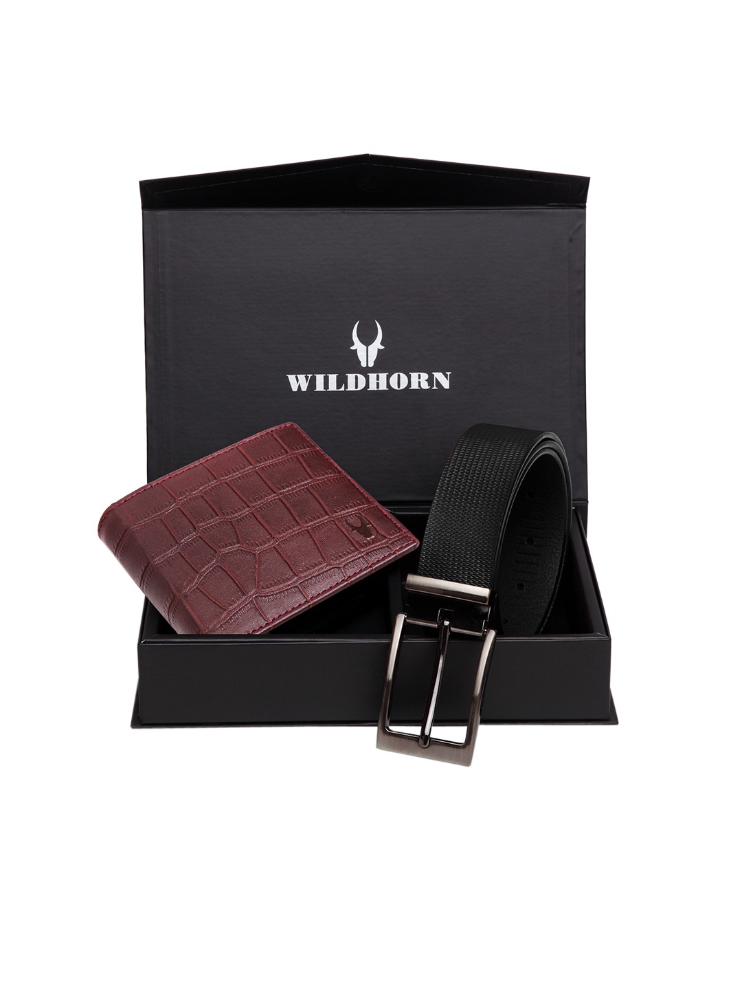 

WildHorn Men Maroon & Black RFID Protected Genuine Leather Accessory Gift Set