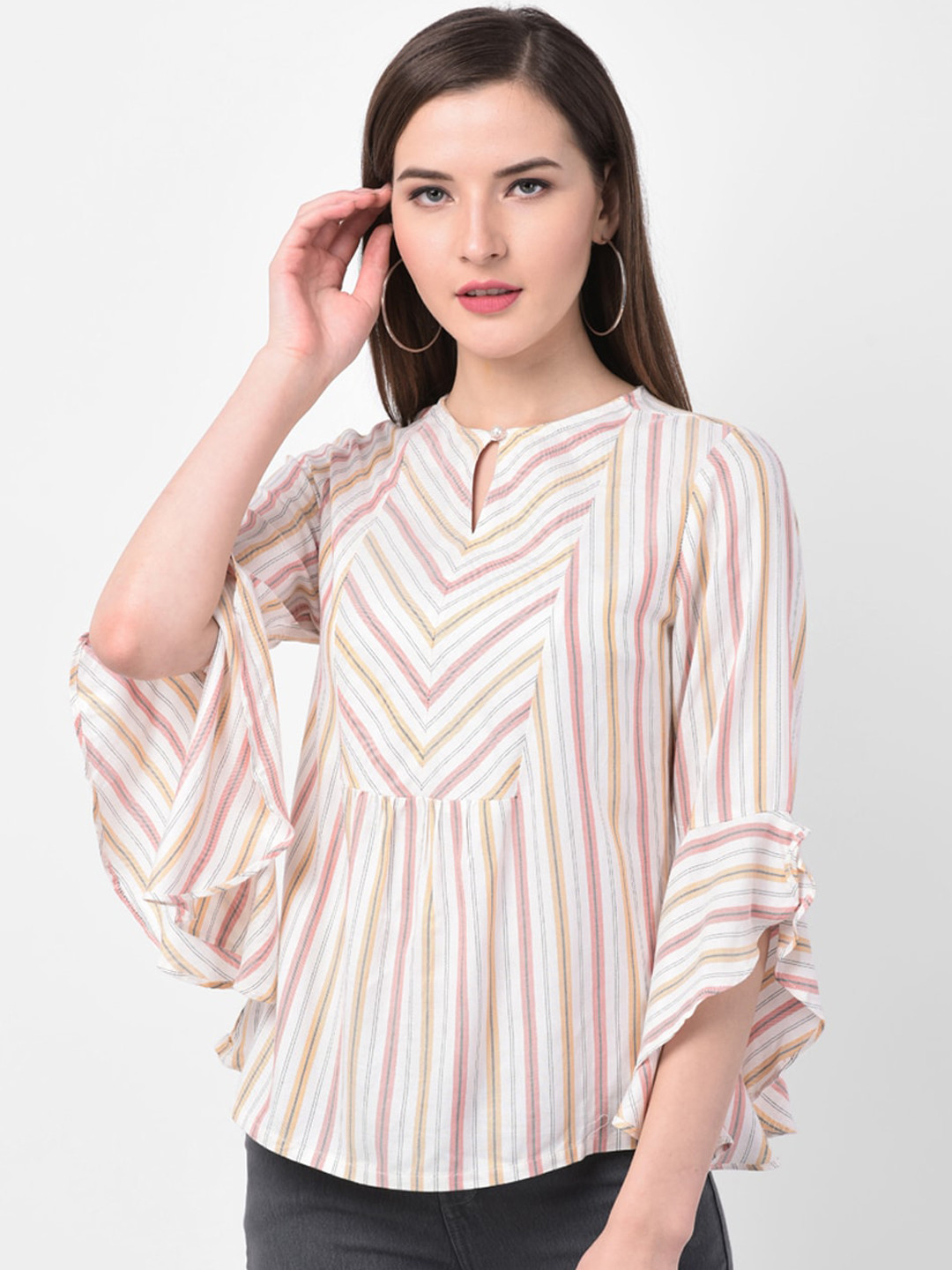 

Latin Quarters Women Off-White Striped Top