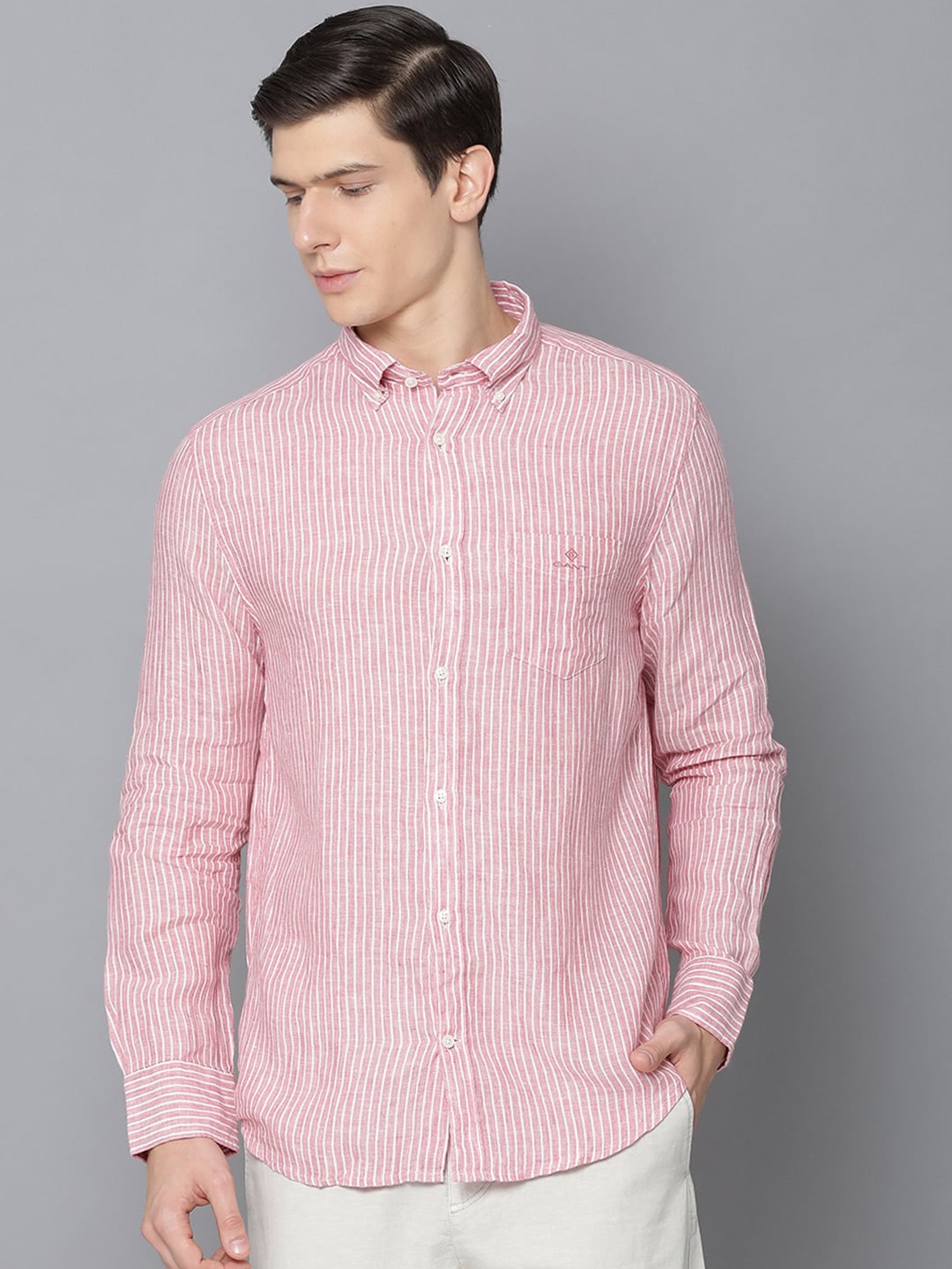 GANT Men Pink Regular Fit Striped Casual Shirt