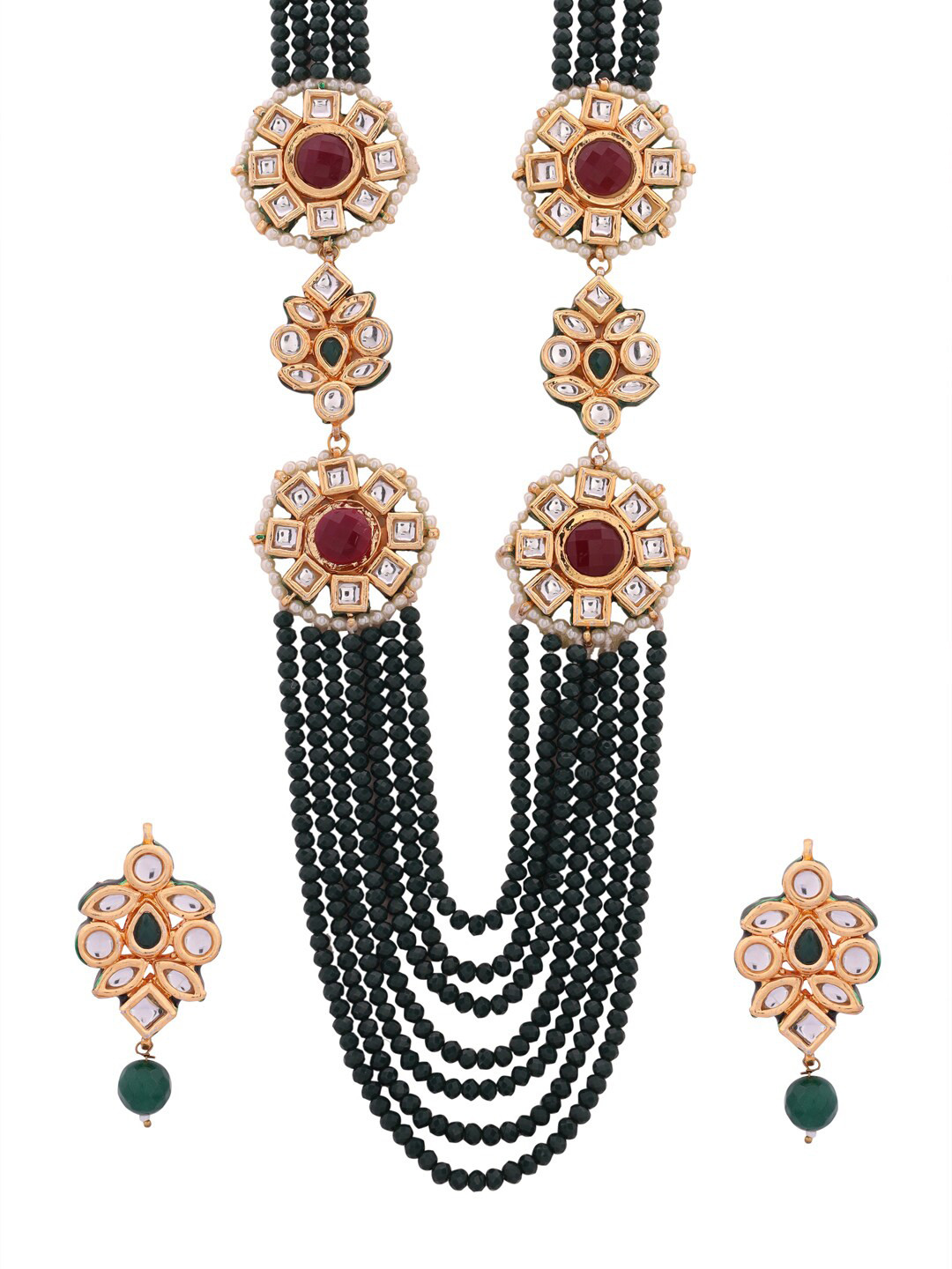 

Shoshaa Gold-Plated White & Red Kundan & Beaded Jewellery Set