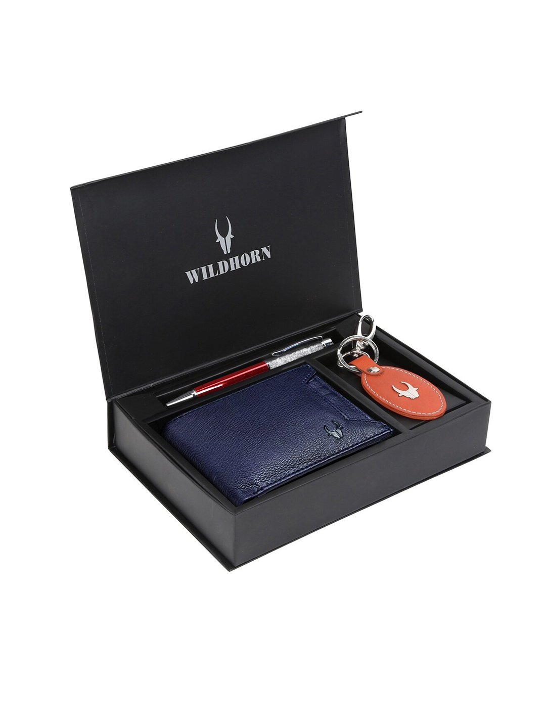 

WildHorn Men Blue & Orange RFID Protected Genuine Leather Accessory Gift Set