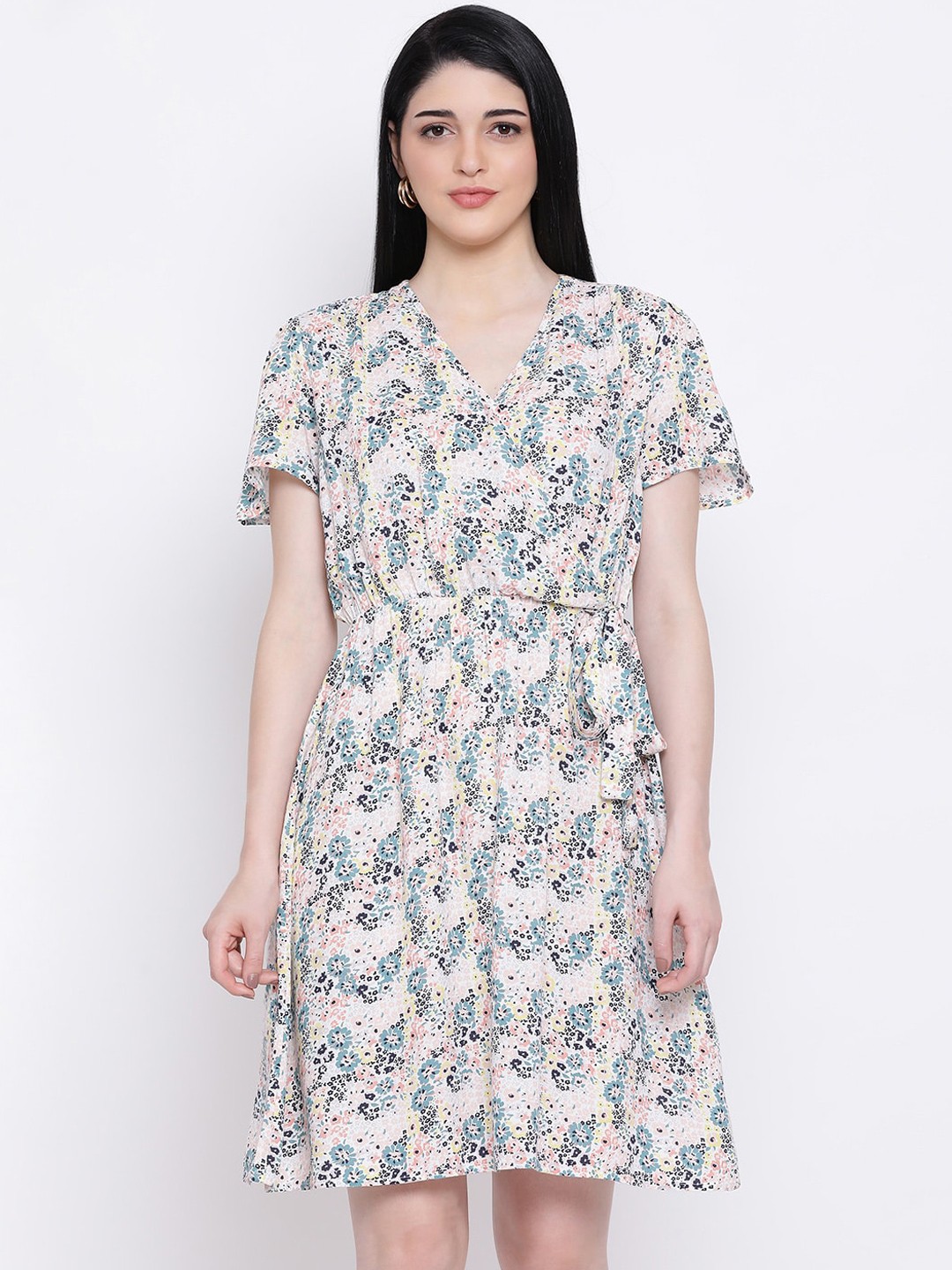 

Oxolloxo Women White Printed Wrap Dress