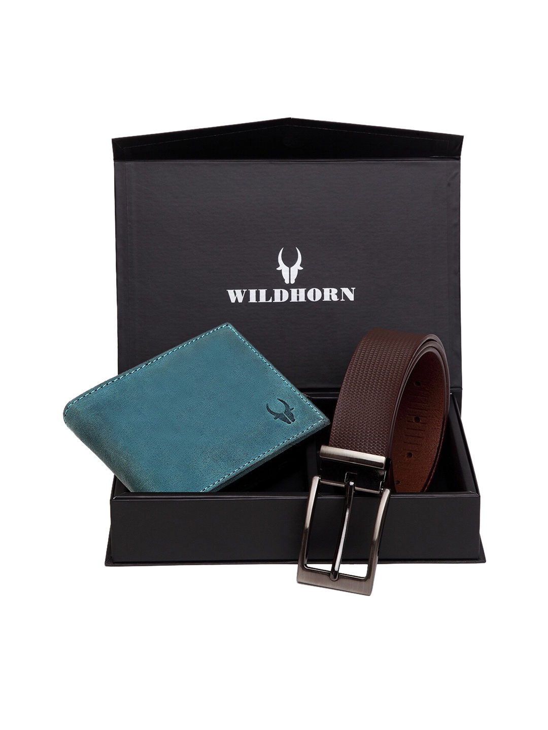 

WildHorn Men Teal Blue & Brown RFID Protected Genuine Leather Accessory Gift Set