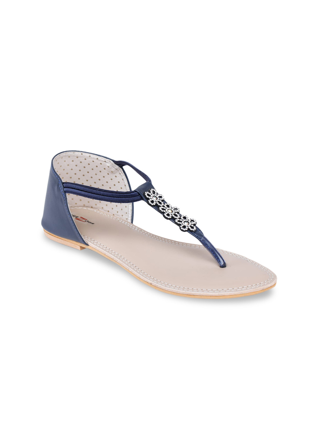 

Shezone Women Blue Embellished T-Strap Flats