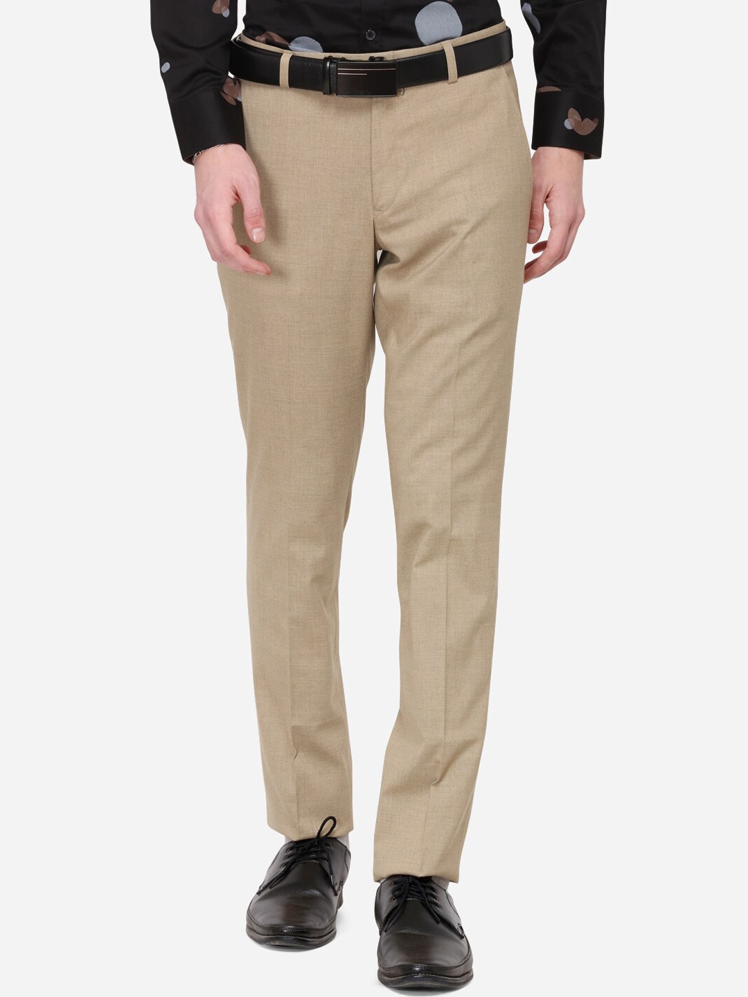

Greenfibre Men Khaki Regular Fit Solid Formal Trousers