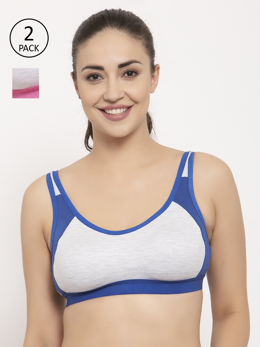

GRACIT Pack of 2 Blue & Pink Solid Non-Wired Non Padded Sports Bra