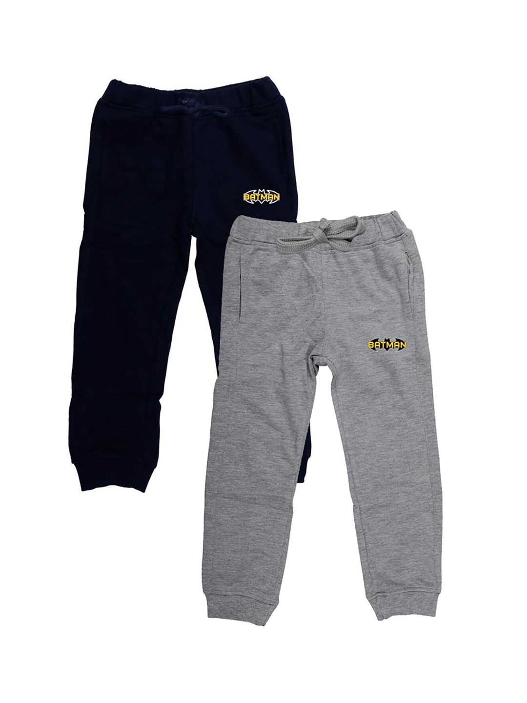 

YK Justice League Boys Pack Of 2 Solid Slim-Fit Joggers with Batman Print Detail, Navy blue
