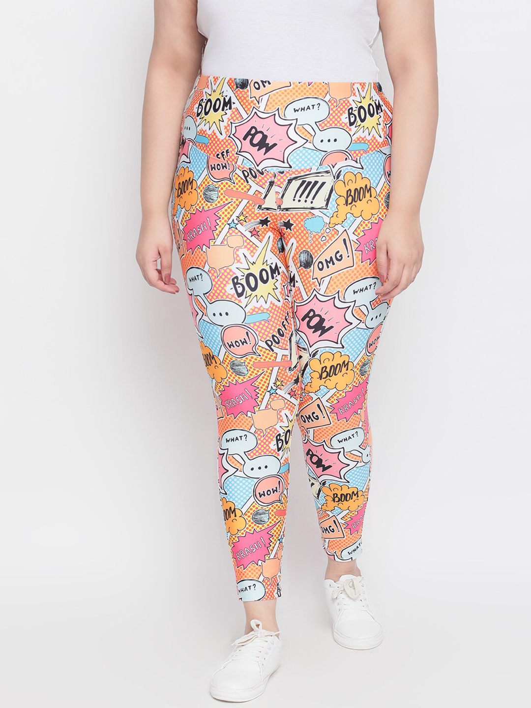 

Amydus Women Plus Size Multicoloured Quirky Comic Printed Tummy Shaper Treggings, Multi
