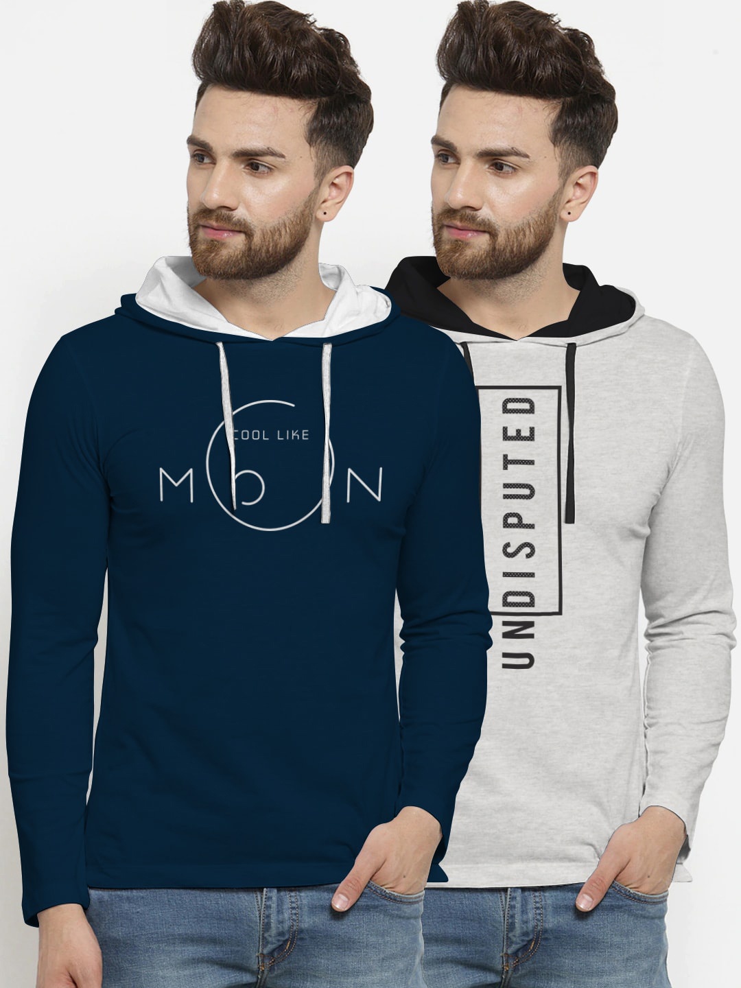 

BULLMER Men Pack of 2 Printed Hood T-shirts, Grey