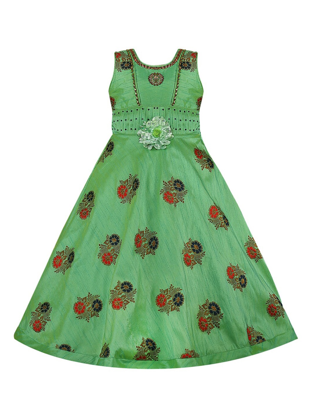 

Wish Karo Girls Green Printed Maxi Dress