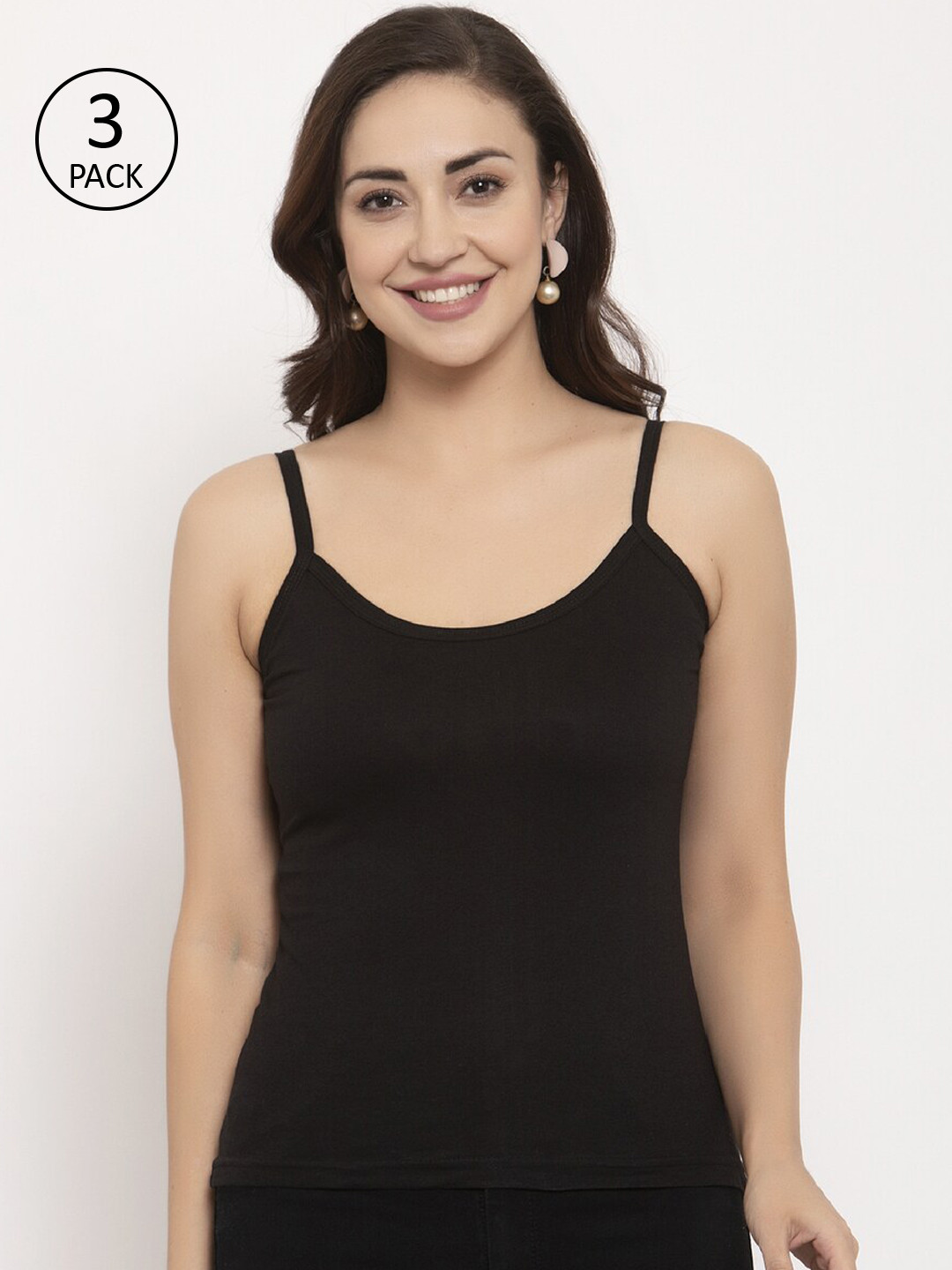 

GRACIT Women Pack Of 3 Black Solid Camisoles