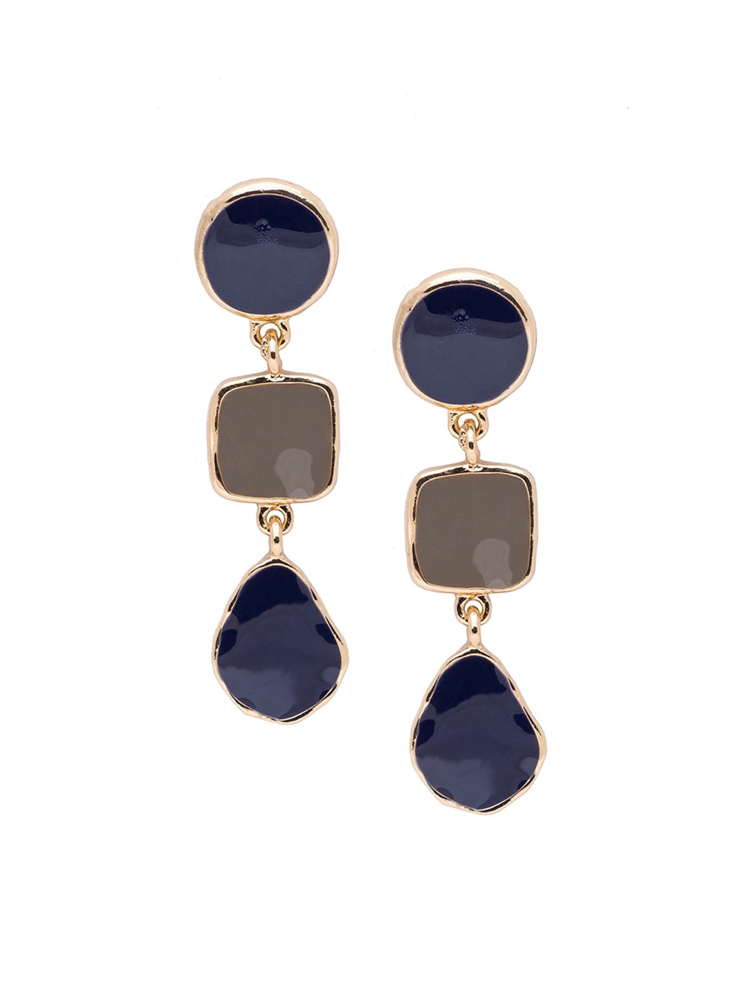 

Globus Gold-Plated & Navy Blue Geometric Drop Earrings