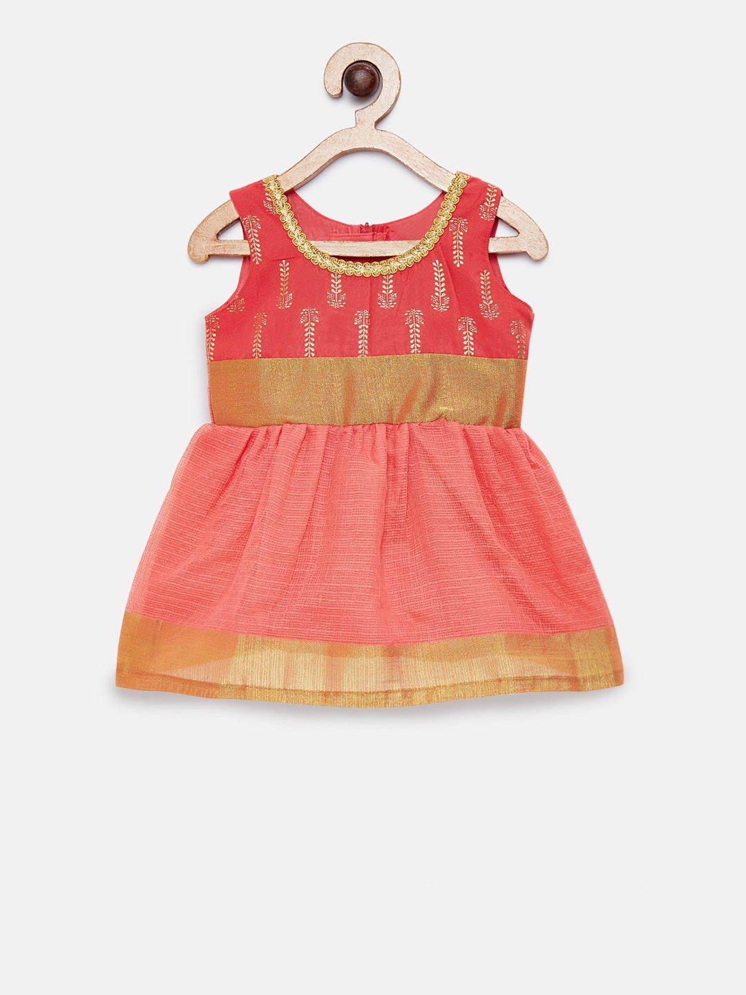 MANY FROCKS & Girls Pink Solid Fit and Flare Dress