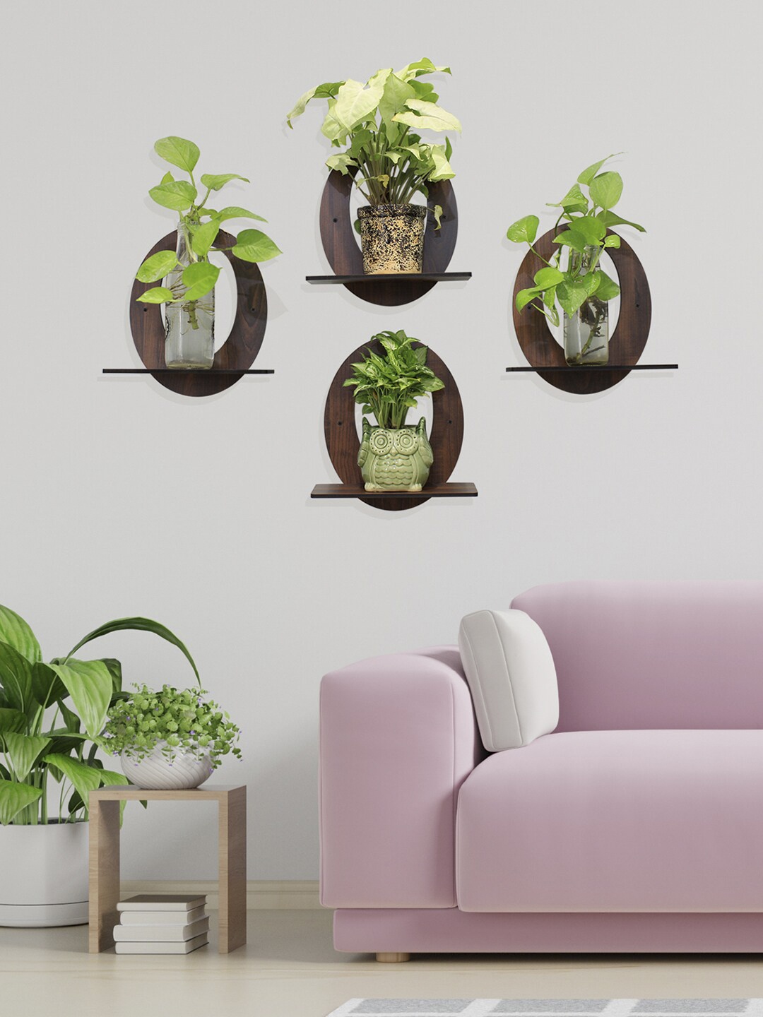 

RANDOM Set Of 4 Coffee Brown MDF Basic Wall Shelves