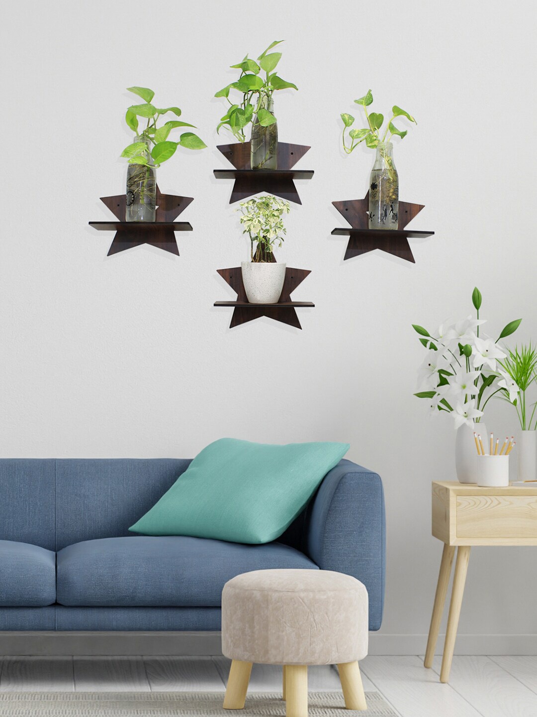 

RANDOM Coffee Brown 4 Pcs Star Shaped Basic Wall Shelf Set