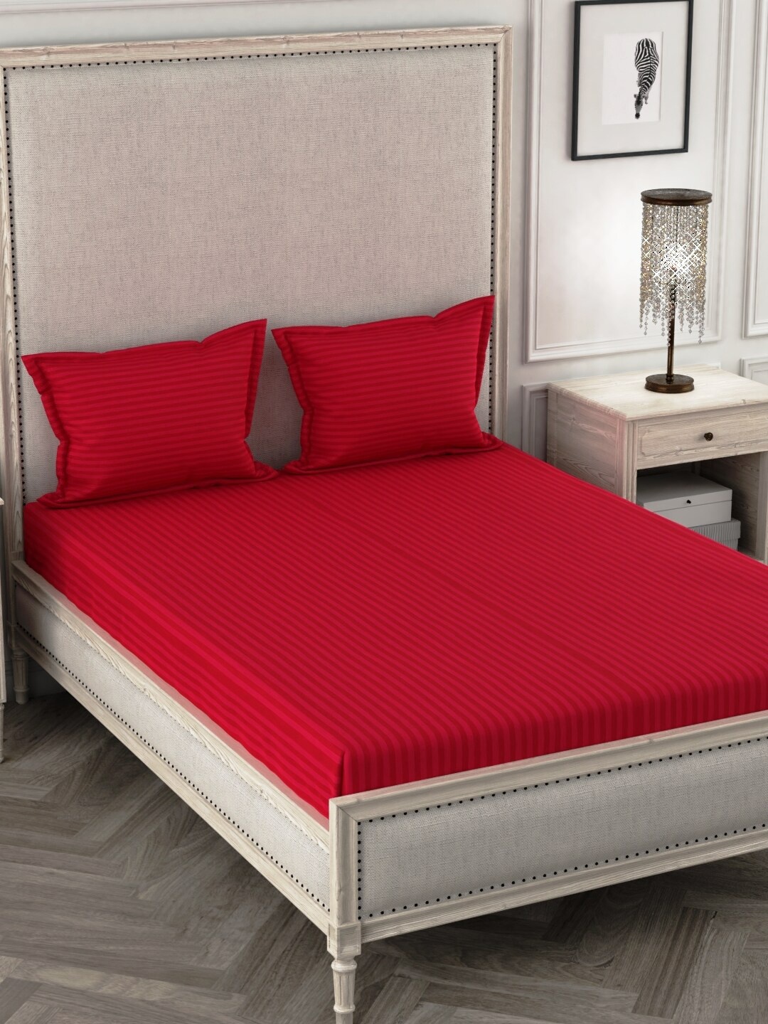 

URBAN SPACE Red Striped 220 TC Cotton 1 King Bedsheet with 2 Pillow Covers