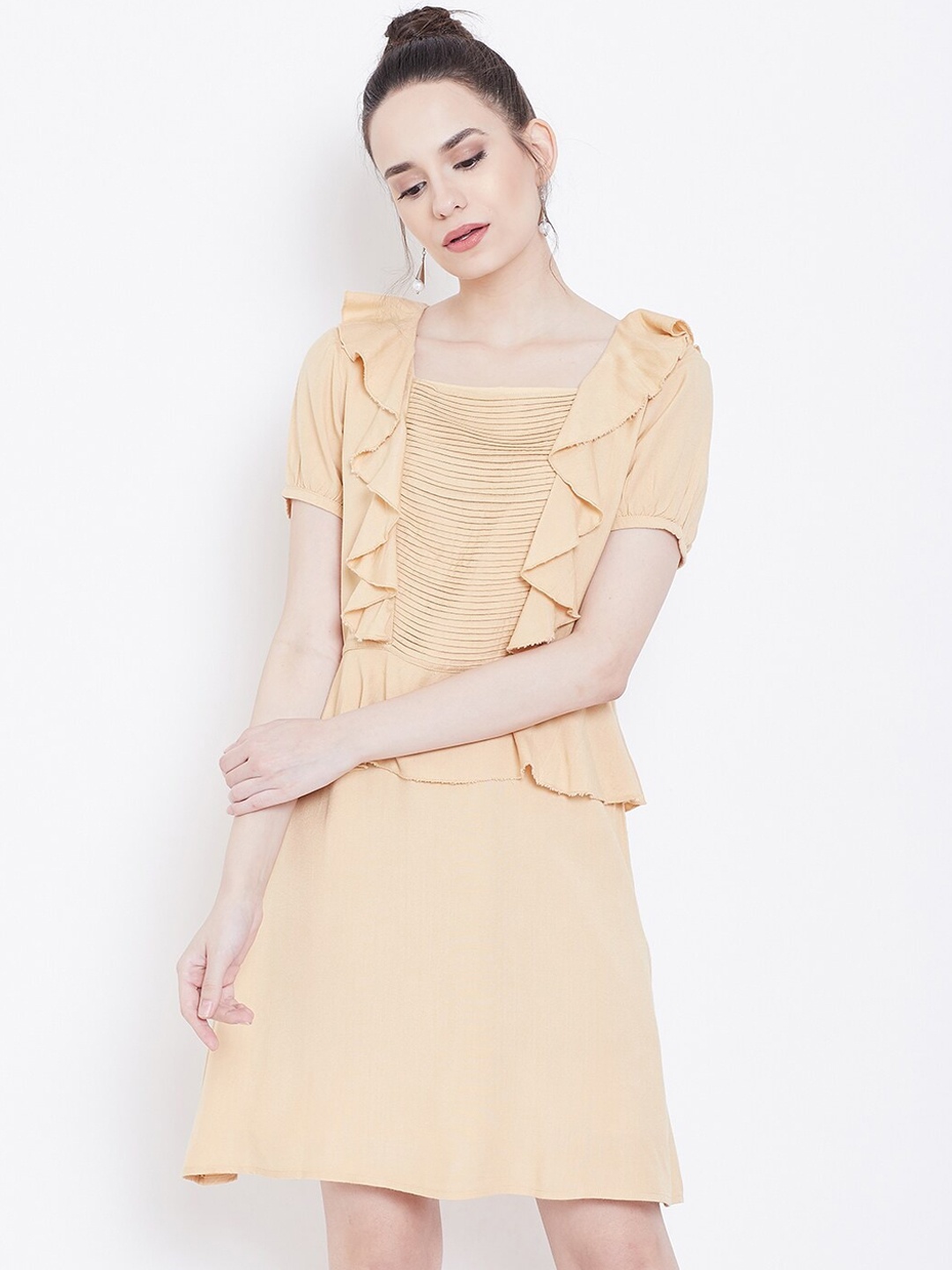 

DODO & MOA Women Beige Solid Fit and Flare Dress